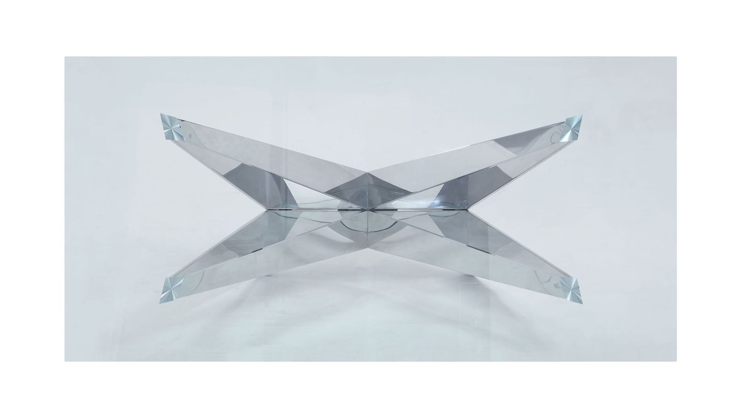 acme dekel dining table, clear glass & stainless steel