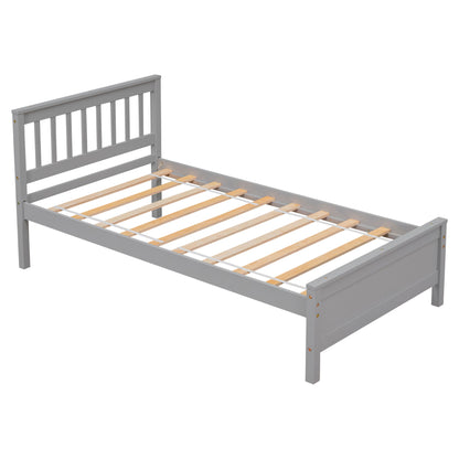Twin Bed with Headboard & Nightstand, Grey
