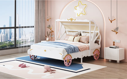 Princess Carriage Bed with Canopy, White+Pink+Gold