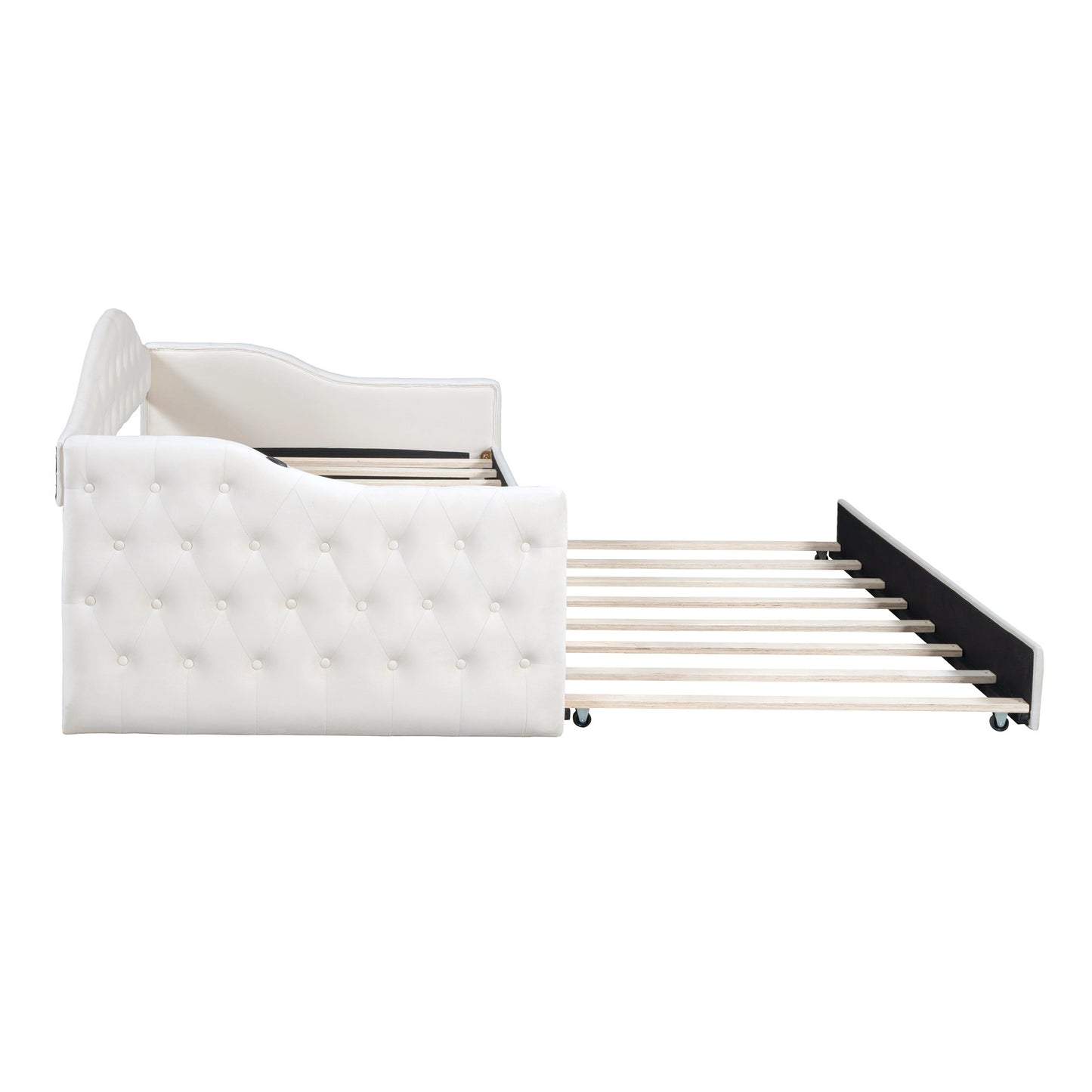 zara tufted upholstered bed with trundle, usb&type-c charging ports, beige