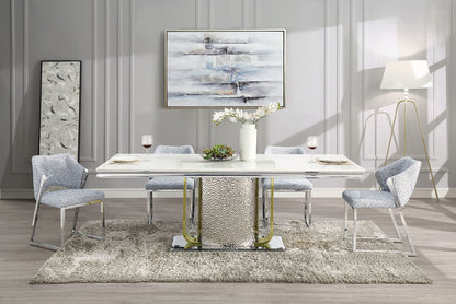 ACME Fadri Dining Table, Engineering Marble, Mirrored Silver & Gold Finish