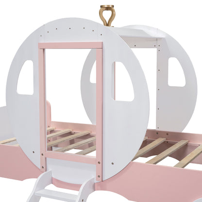 Princess Carriage Bed with Crown ,White+Pink