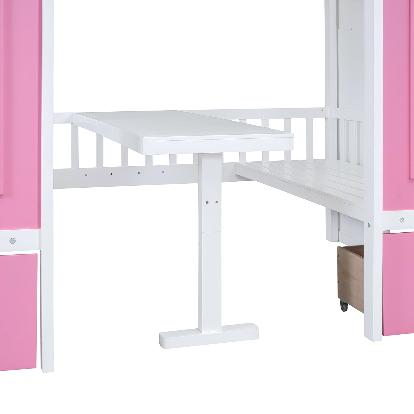 full-over-full bunk bed with changeable table, pink