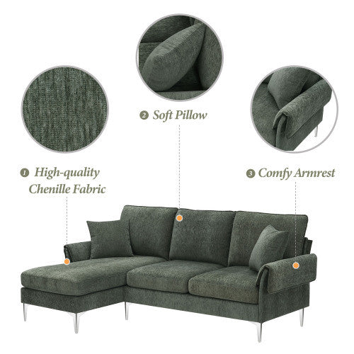 chenille l-shaped sofa with 2 pillows