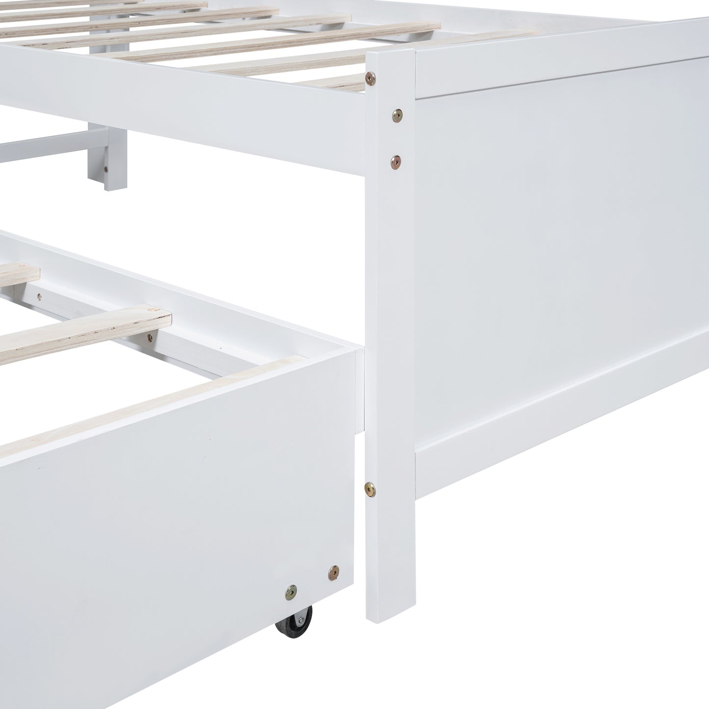 platform bed with storage led headboard, twin size trundle and 3 drawers, white