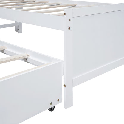 Platform Bed with Storage LED Headboard, Twin Size Trundle and 3 Drawers, White