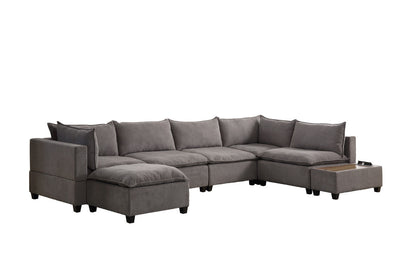 Madison 7Pc Modular Sectional Sofa Chaise with USB Storage Console Table