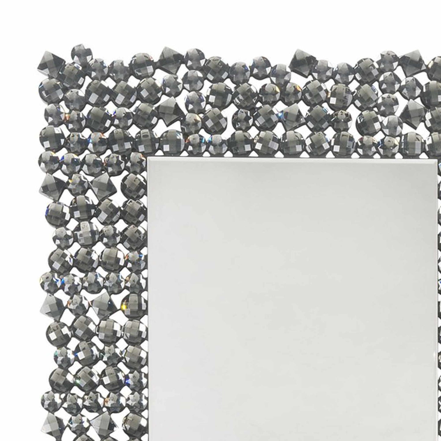 rectangular faux gem trim beveled wall mirror, black and silver