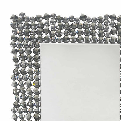 Rectangular Faux Gem Trim Beveled Wall Mirror, Black and Silver