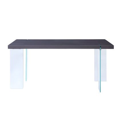ACME Noland Dining Table, Gray High Gloss & Clear Glass