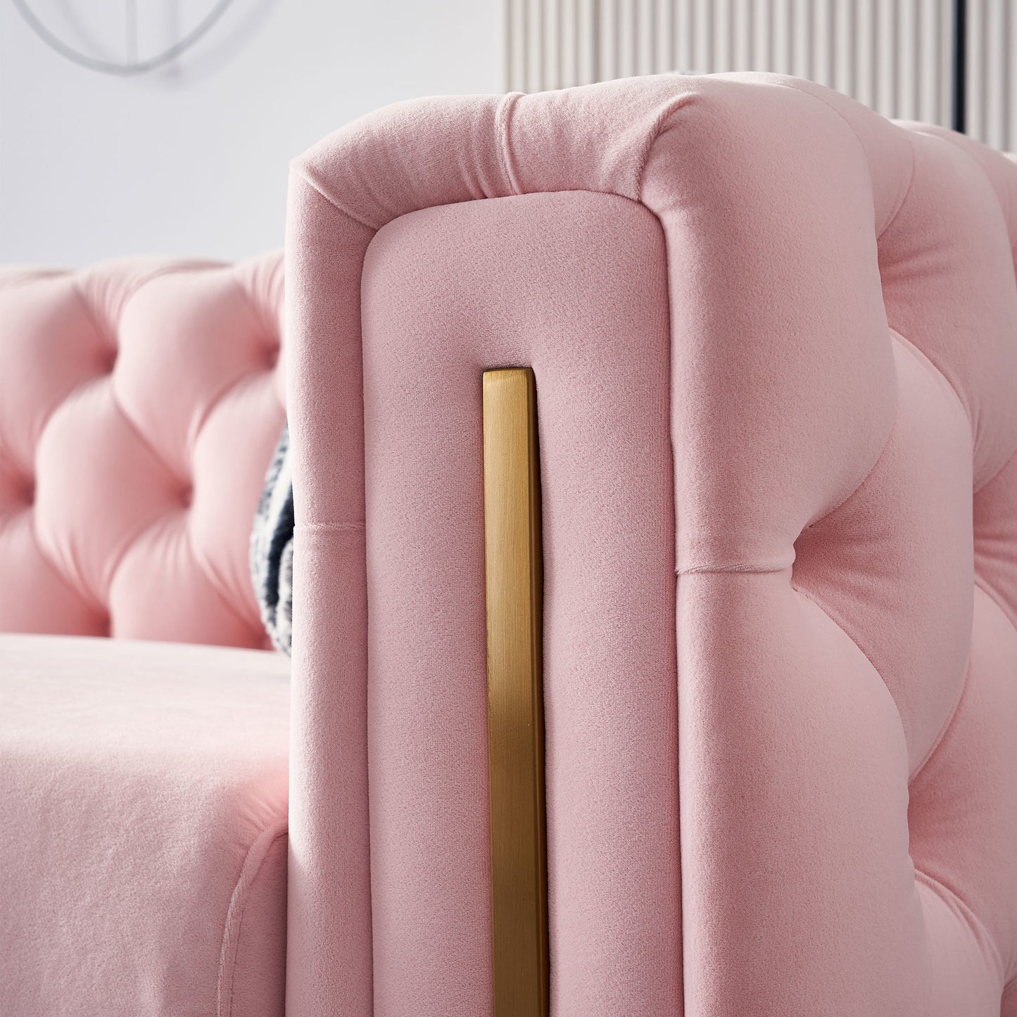 chesterfield modern tufted velvet sofa, pink