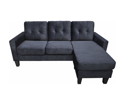 Everette Velvet Reversible Sectional Sofa, Black