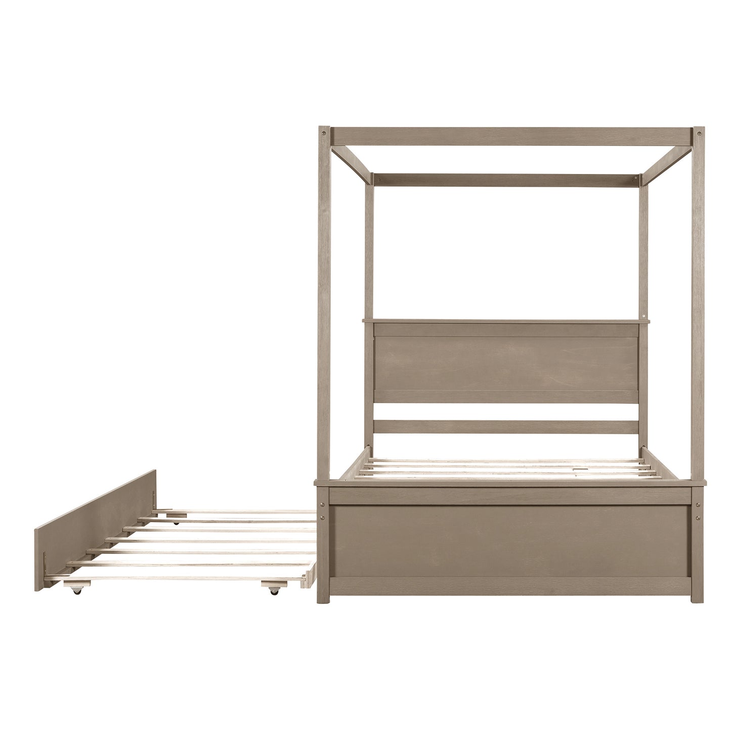 wood canopy bed with trundle