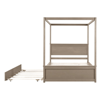 Wood Canopy Bed with Trundle