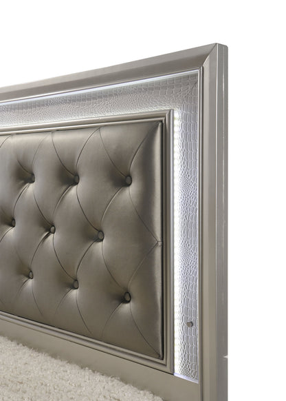 Modern Champagne Upholstered Diamond Tufted Bed