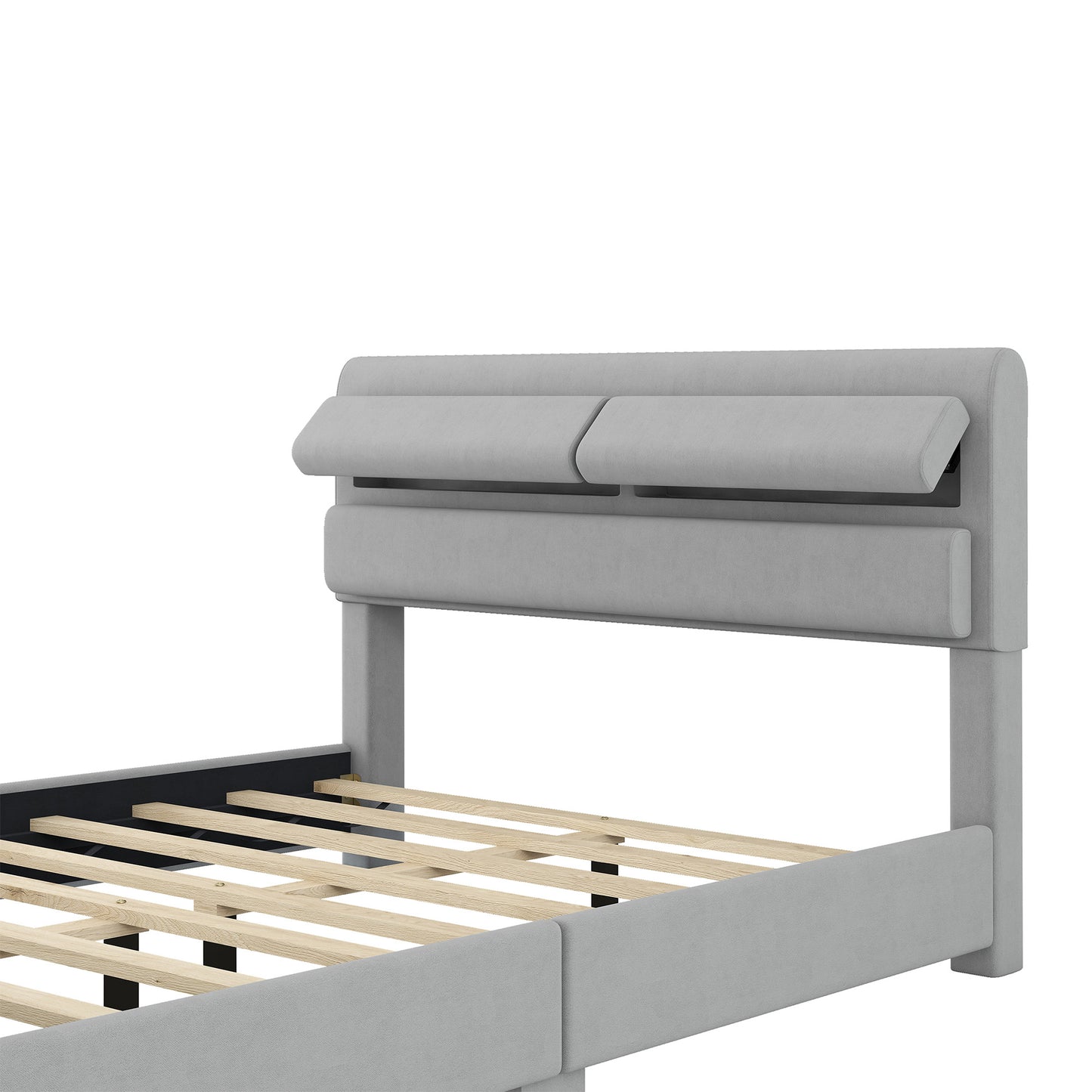 retro upholstery bed with storage headboard