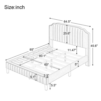 Modern Linen Curved Upholstered Platform Bed, Beige