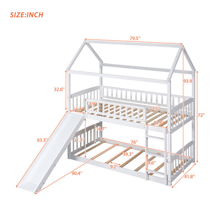 Twin Over Twin Bunk Bed with Slide, White