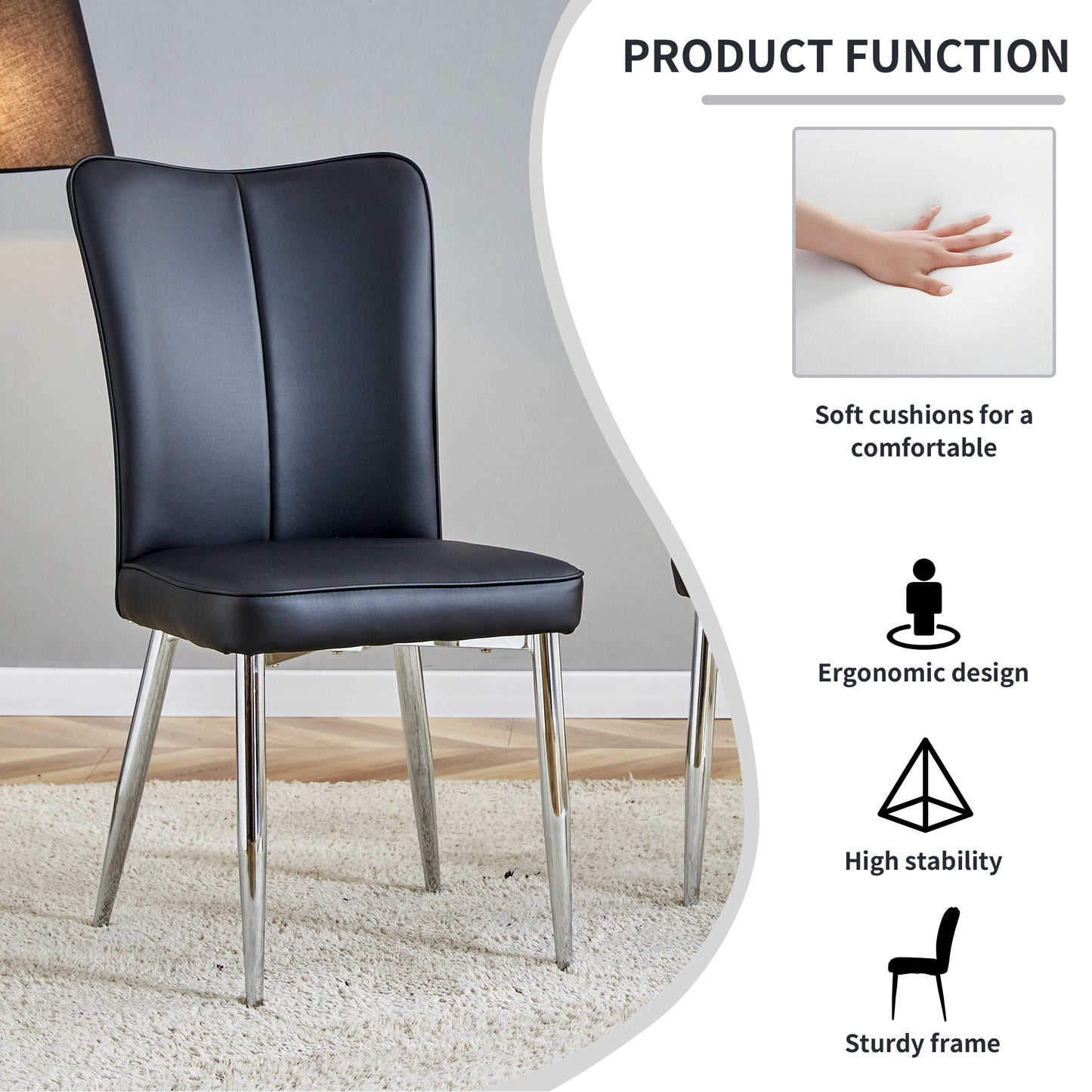 modern leather dining chairs set of 4 chairs, blacks