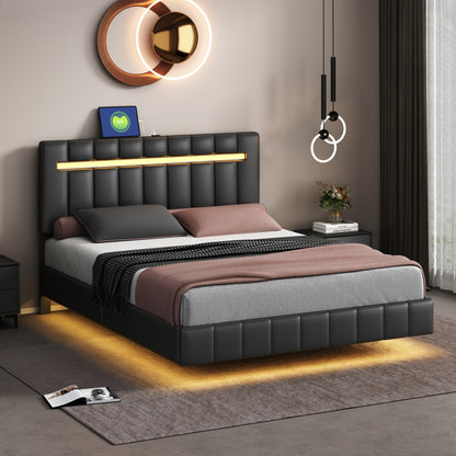 Floating Bed Frame with LED Lights and USB Charging #3