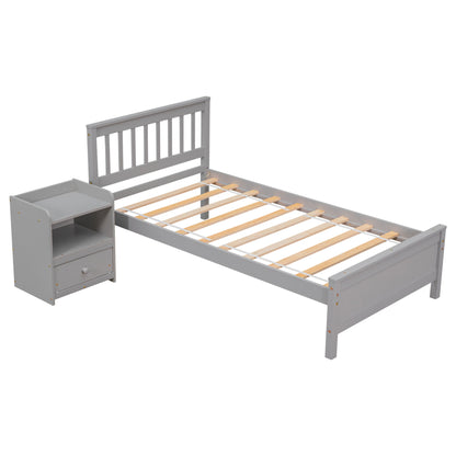 Twin Bed with Headboard & Nightstand, Grey