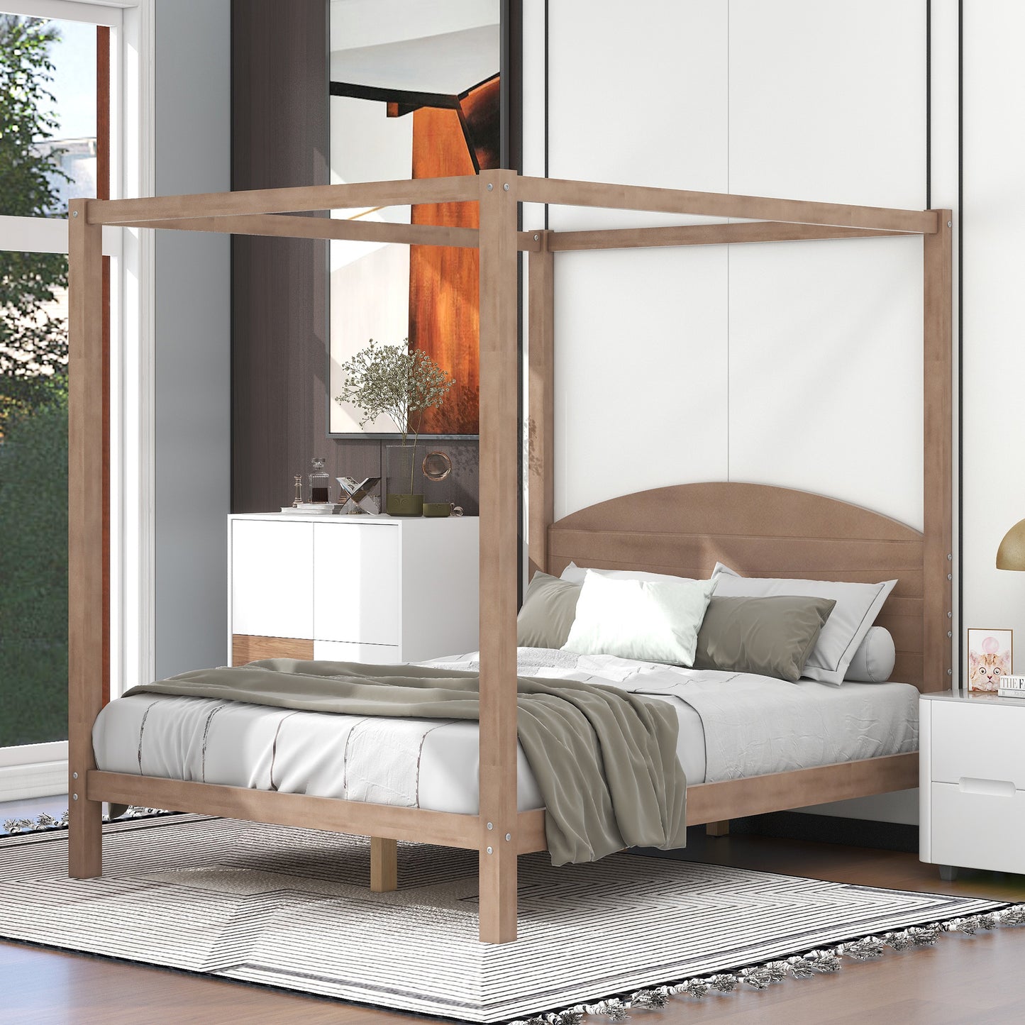 queen size canopy platform bed with headboard and support legs