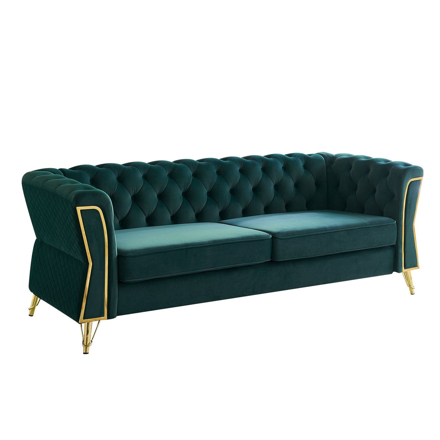 modern tufted velvet sofa, green