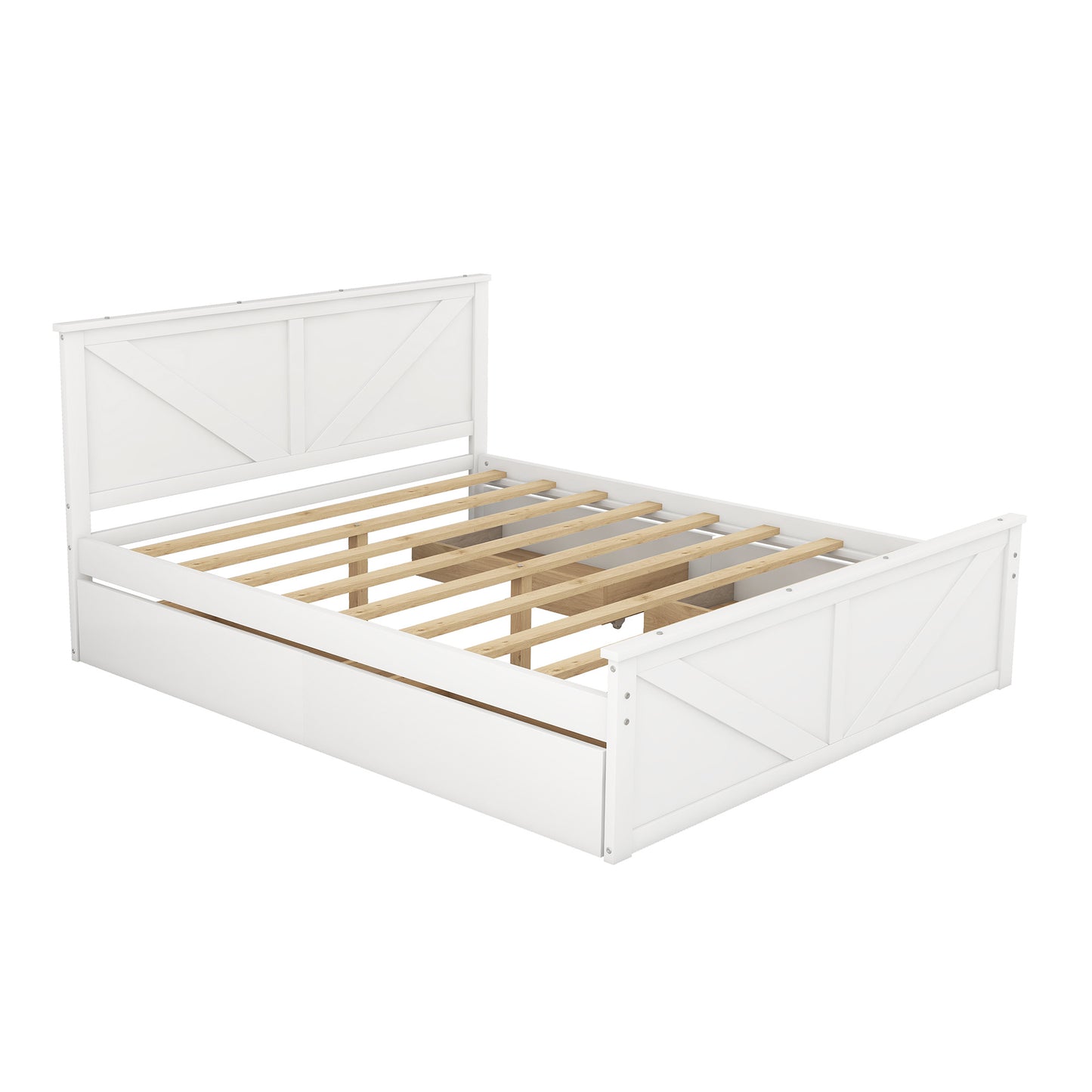 country wooden platform bed with four storage drawers