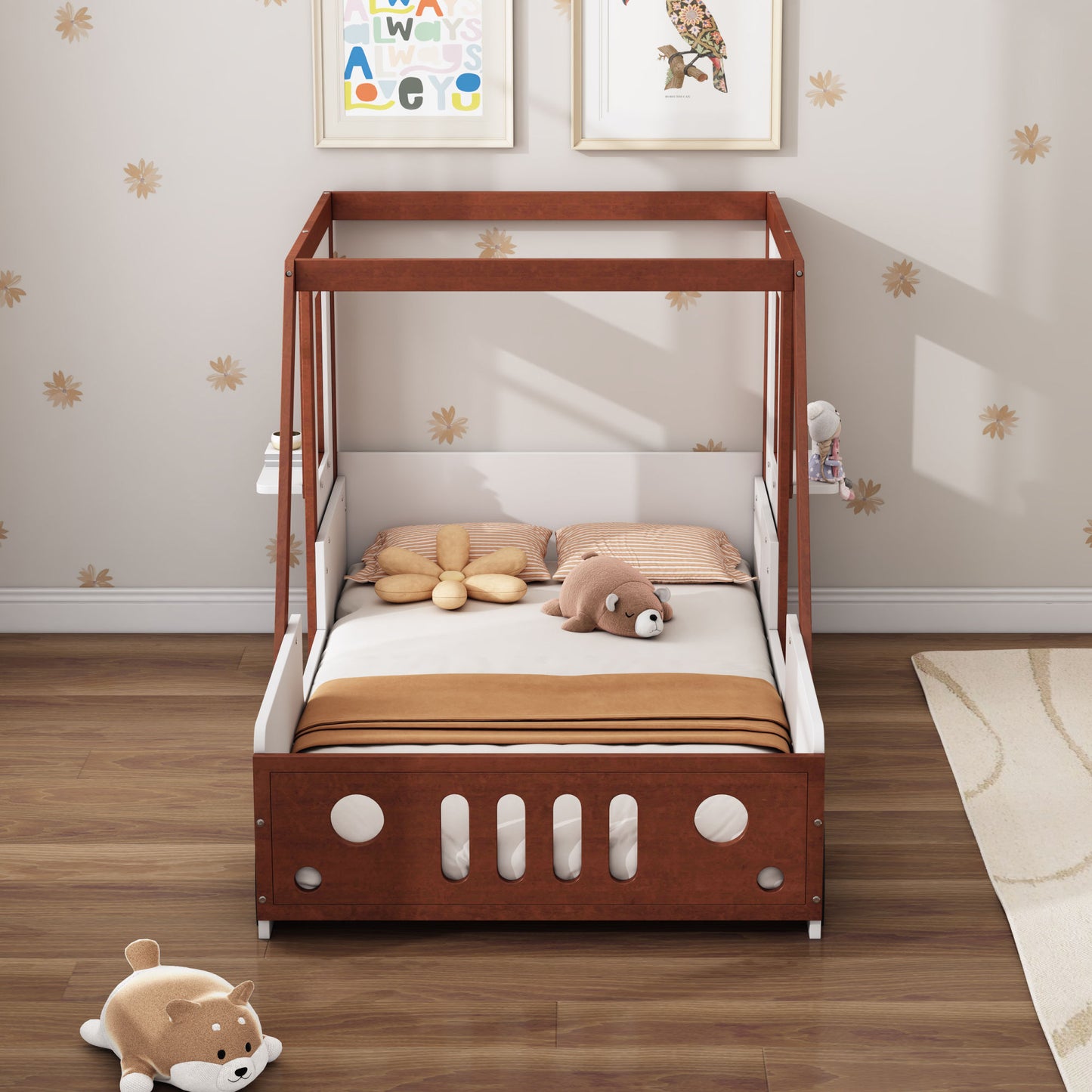 fun play design twin size car bed, white+ orange