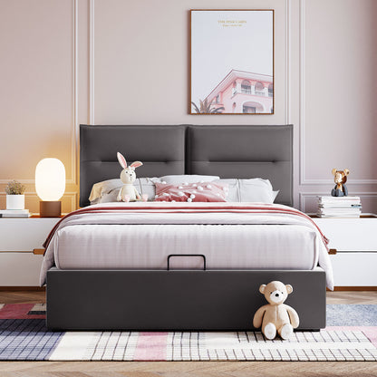 Upholstered Platform bed with a Hydraulic Storage System