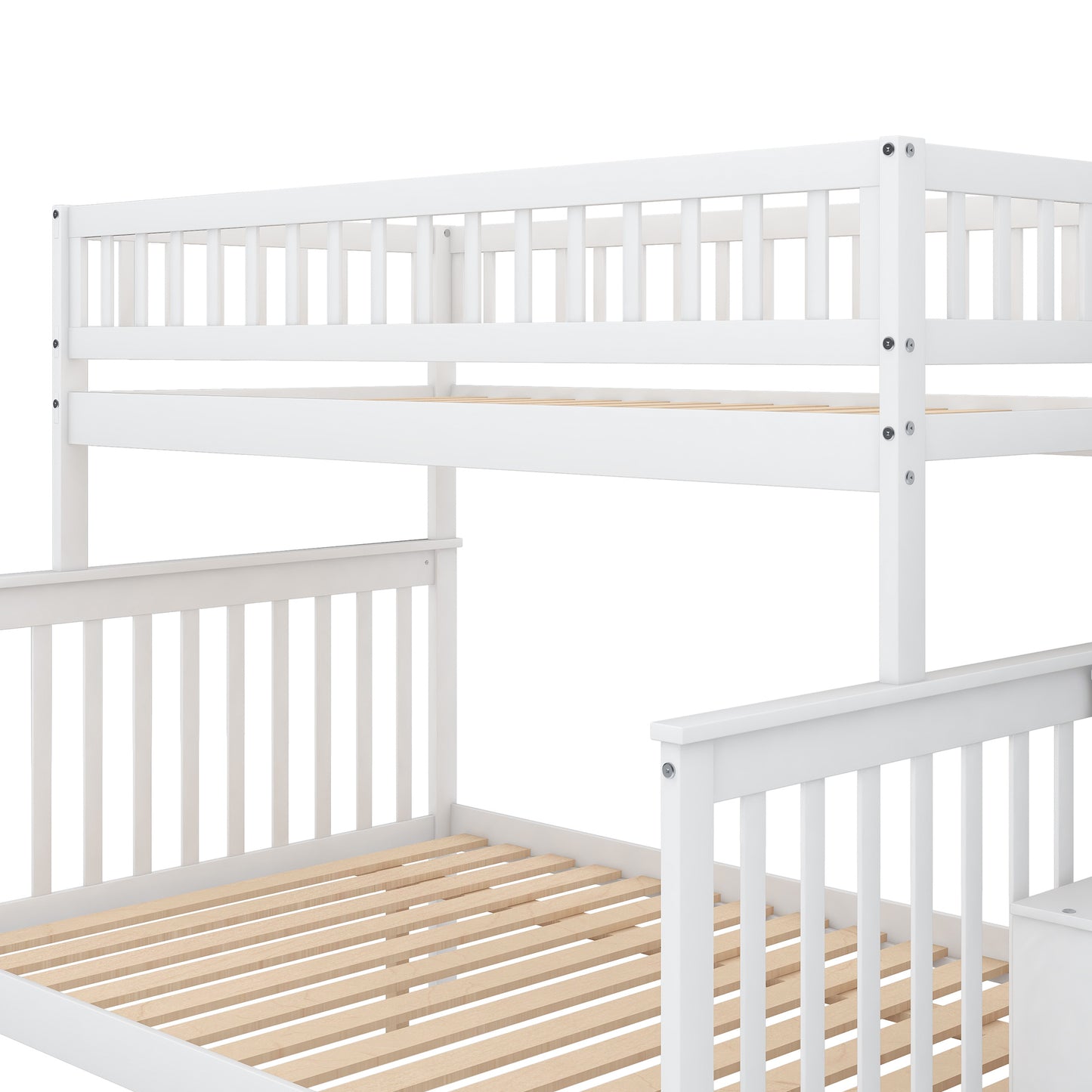 twin over full bunk bed with trundle and staircase,white