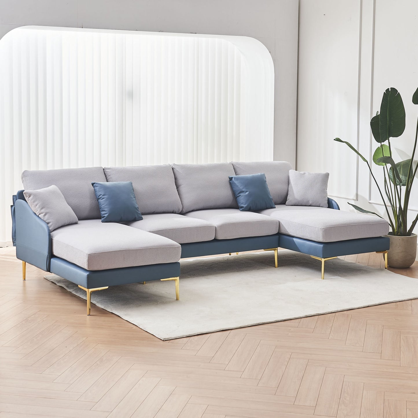 holly comfy sectional, blue+light grey