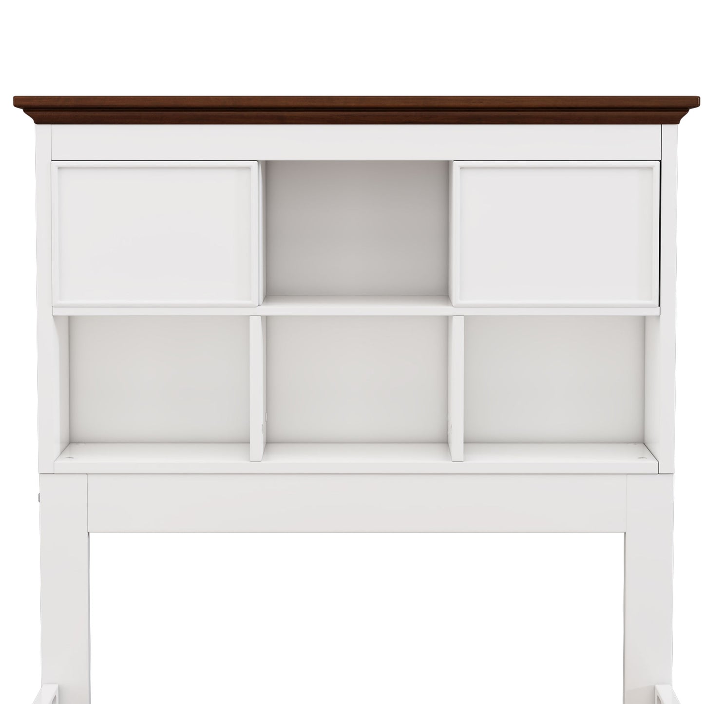 wooden captain bed with trundle and nightstand, white+walnut