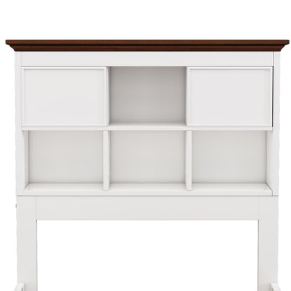 Wooden Captain Bed with Trundle and Nightstand, White+Walnut