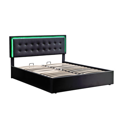 Tufted Upholstered Platform Bed with Hydraulic Storage System & PU Storage Bed with LED Lights