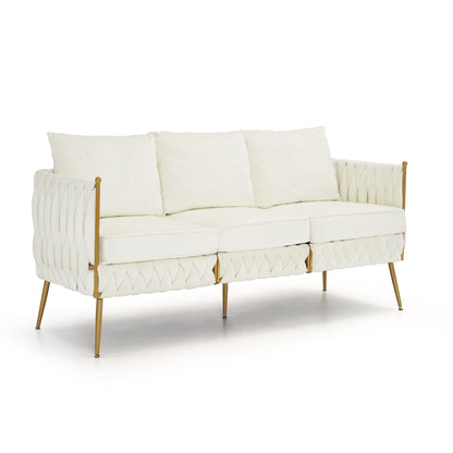 3 Piece Modern Velvet Upholstered Set, Cream White Velvet