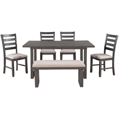 6-Pieces Solid Wood Dining Table Set