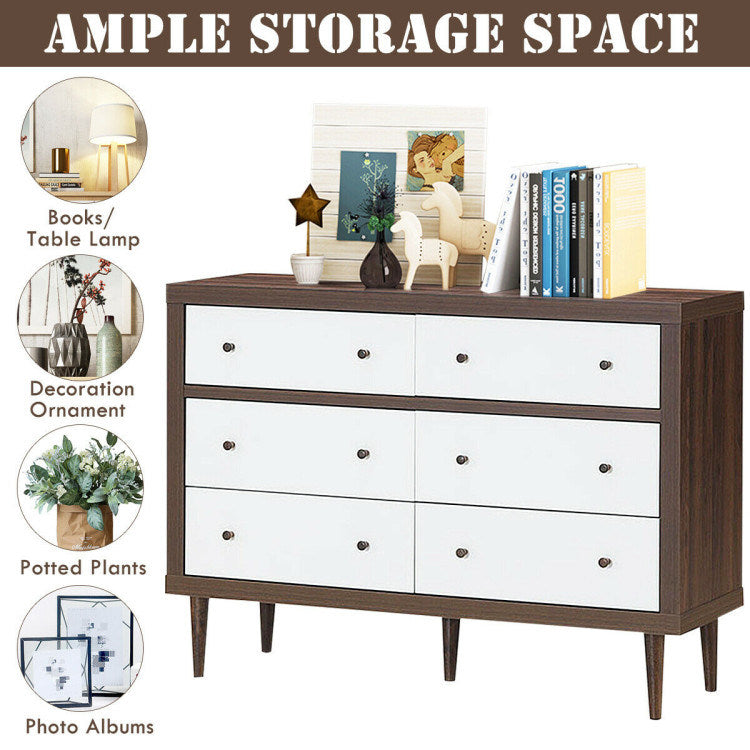 antique-style free-standing dresser with 6 drawers