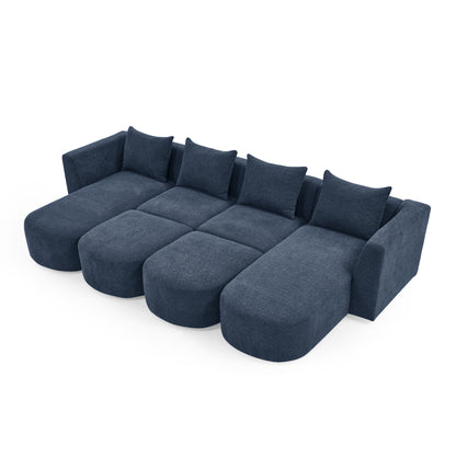 Barney U Shape Sectional Sofa including 2 Ottomans,  Navy