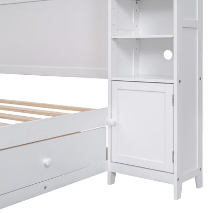 Wooden Bed With All-in-One Cabinet and Shelf