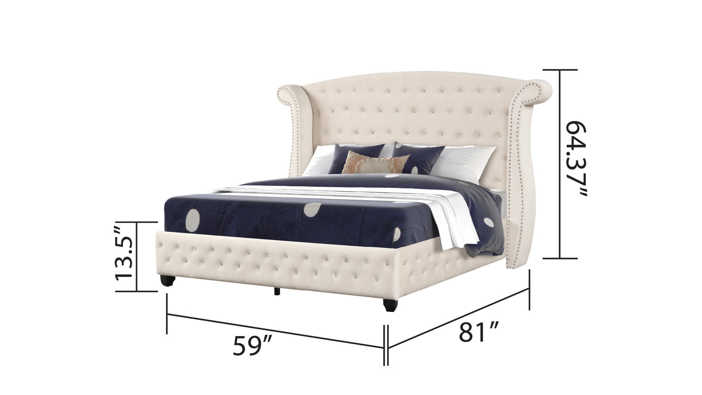 sophia crystal tufted  bed made with wood in cream