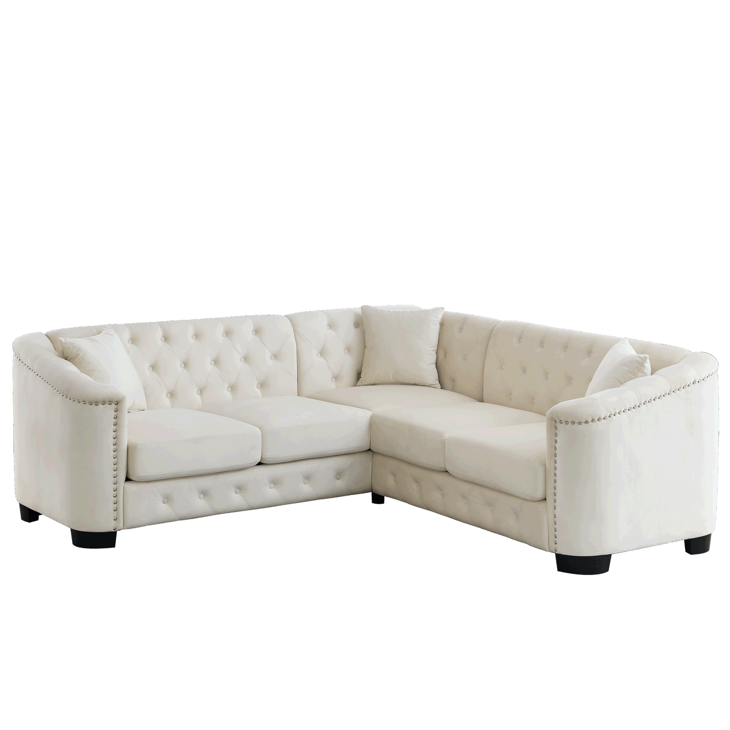 riri modern chesterfield velvet sofa, beige