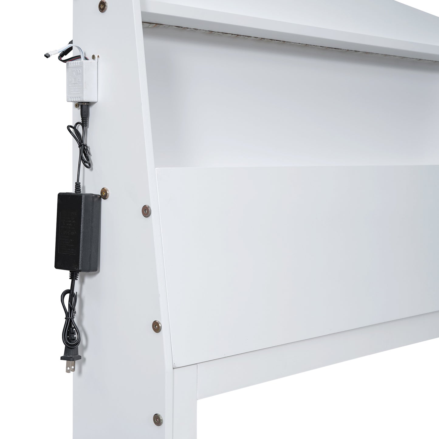 platform bed with storage led headboard, twin size trundle and 3 drawers, white