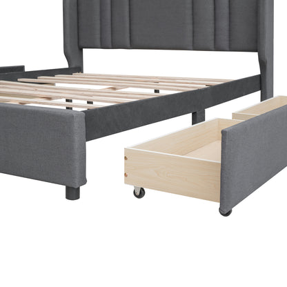 Mie Upholstered Platform Bed with Wingback Headboard and 4 Drawers