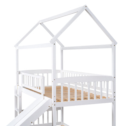 Twin Over Twin Bunk Bed with Slide, White