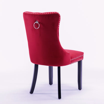 Nikki Collection Modern High-end Tufted Dining Chairs 2-Pcs Set, Wine Red