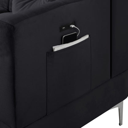 ChloeSectional Sofa Chaise with USB Charging Port, Black