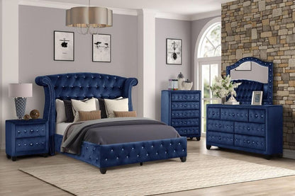 Sophia Crystal Tufted Queen bed made with wood in Blue