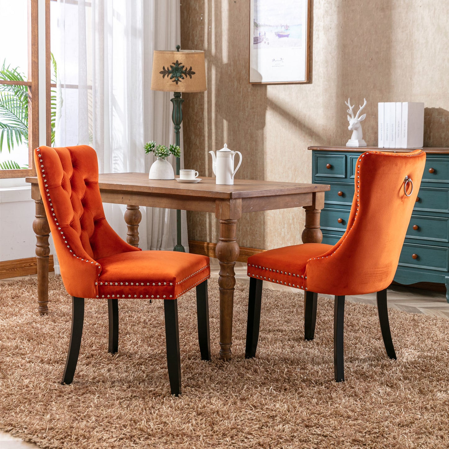 high-end tufted upholstered dining chairs, 2-pcs set orange