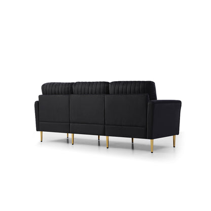 3 Pieces Sectional Sofa Set, Black Velvet